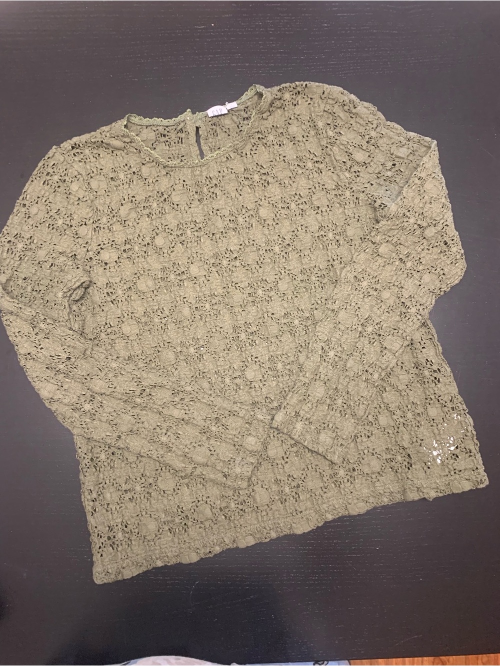 GAP Medium Olive Crochet Long Sleeve Pullover